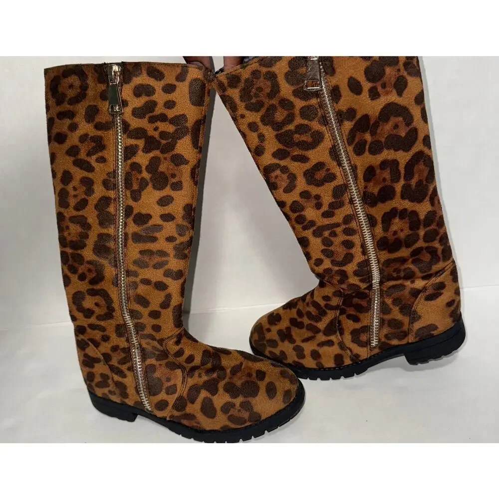 Leopard Print Girls 11‎ Boots Autumn Winter School Casual Basic Cool Weather